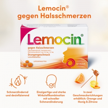 Lemocin gegen Halsschmerzen - Orange - Lutschtabletten