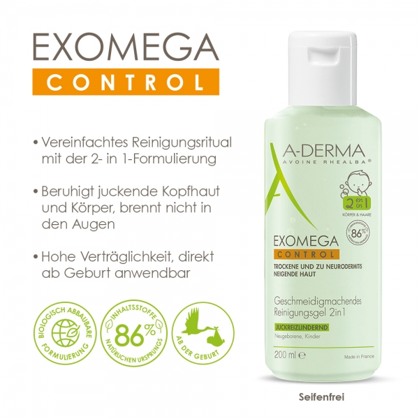 A - Derma Exomega Control Reinigungsgel 2 in 1 - 200ml